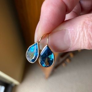 Solid 14k Gold Blue Topaz Drop Earrings